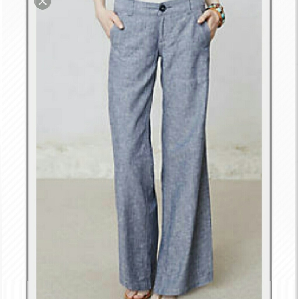 Anthropologie linen gray-blue pants